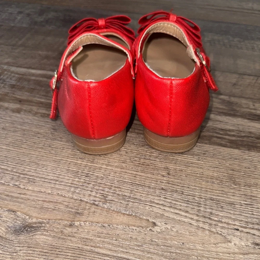 Girls Red Satin Mary Jane Size 32 or 1 Bow Dress Shoes Holiday